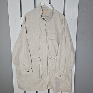 Future Collective x Jenny K Lopez Linen Utility Beige Tan Zip Up 2X Neutral Chic
